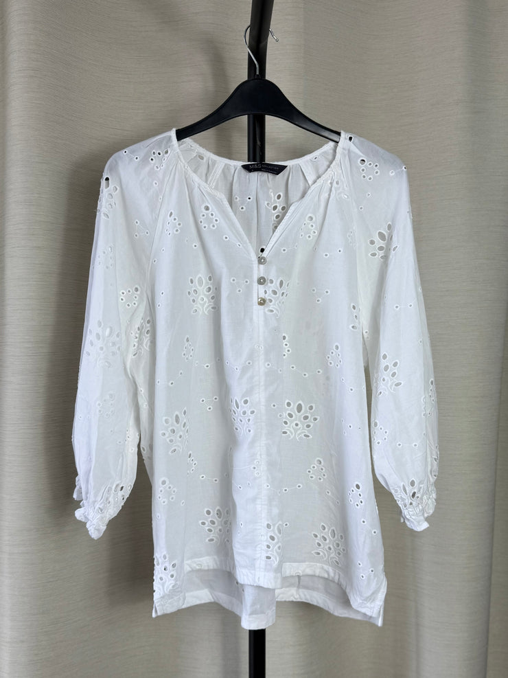Marks and Spencer broderie anglaise white top - uk 16