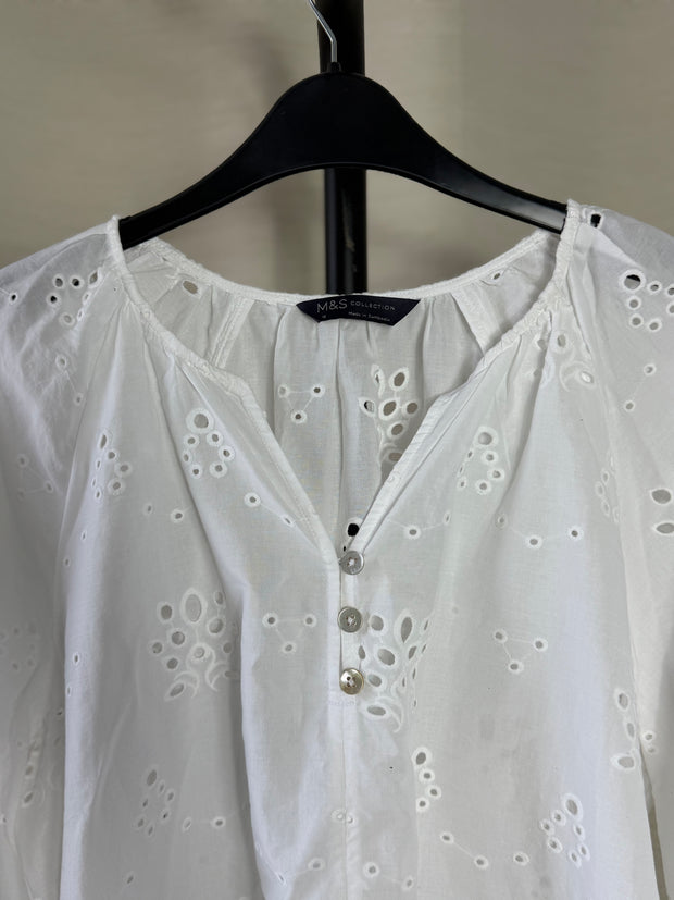 Marks and Spencer broderie anglaise white top - uk 16