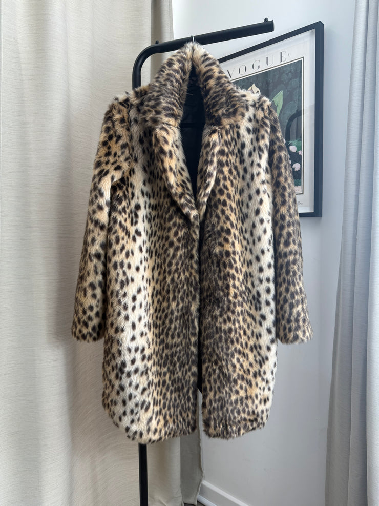 Dorothy Perkins Faux Fur Leopard Print Coat - UK 16