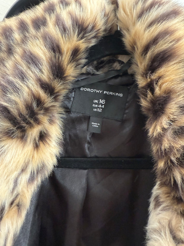 Dorothy Perkins Faux Fur Leopard Print Coat - UK 16