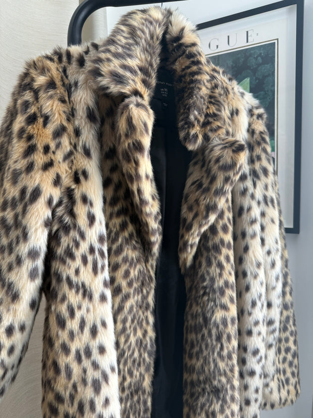 Dorothy Perkins Faux Fur Leopard Print Coat - UK 16