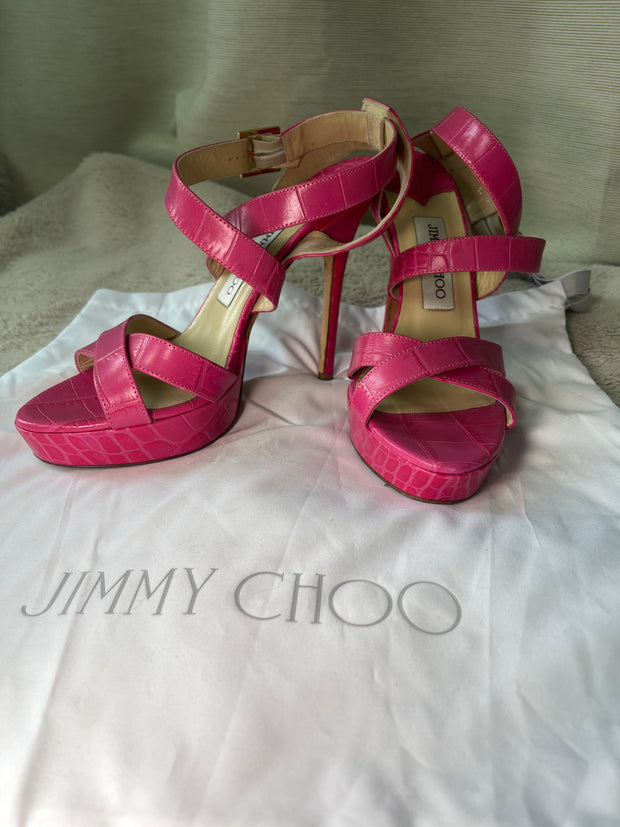 Jimmy Choo Pink Croc Leather Sandal - UK 4.5 (37.5)