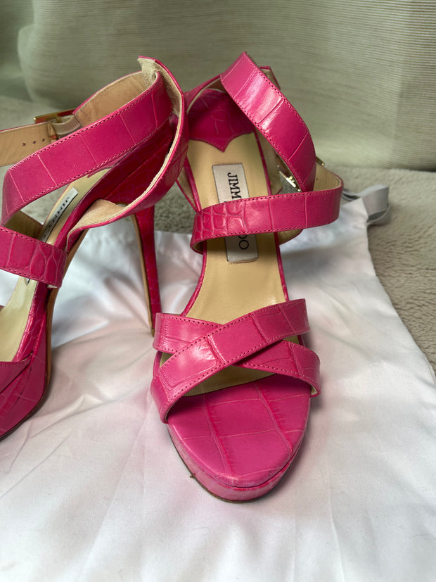 Jimmy Choo Pink Croc Leather Sandal - UK 4.5 (37.5)