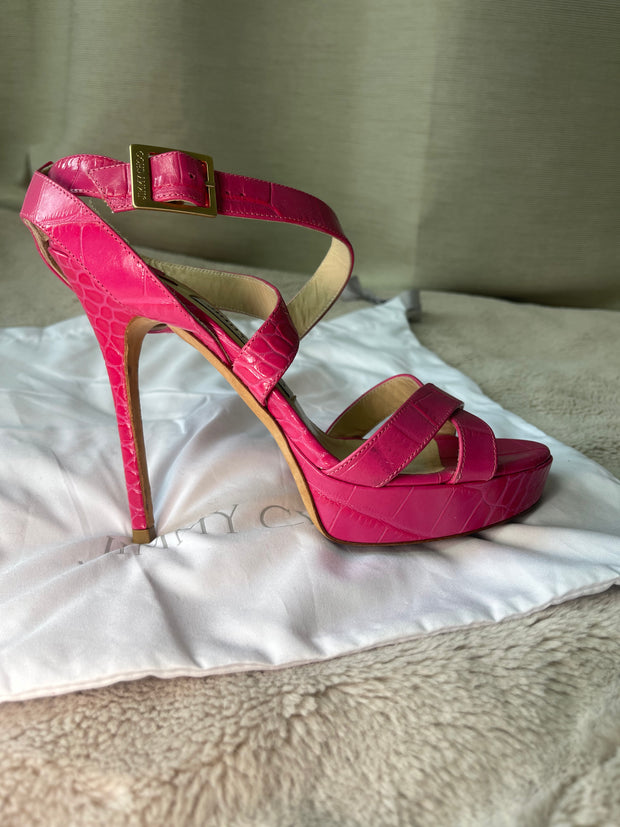 Jimmy Choo Pink Croc Leather Sandal - UK 4.5 (37.5)