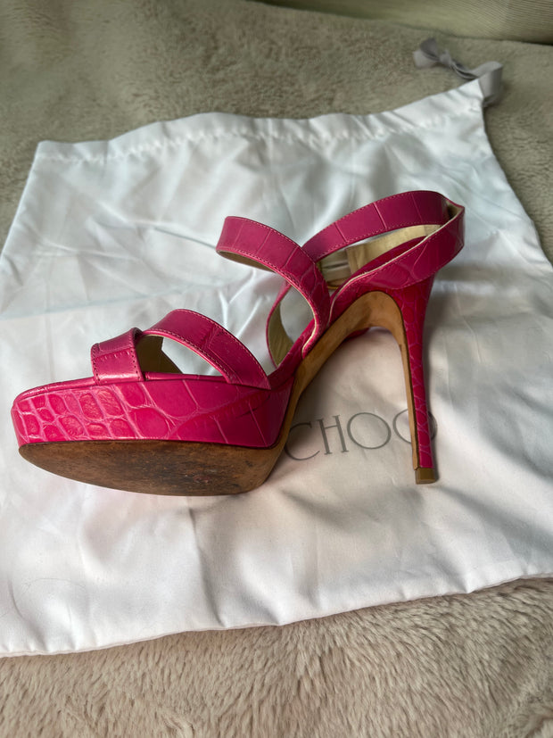 Jimmy Choo Pink Croc Leather Sandal - UK 4.5 (37.5)