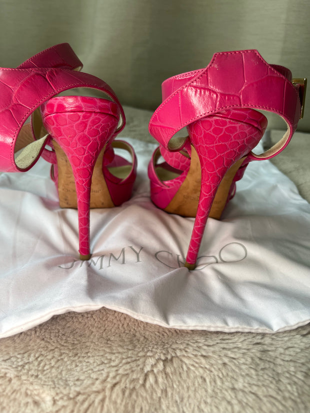 Jimmy Choo Pink Croc Leather Sandal - UK 4.5 (37.5)