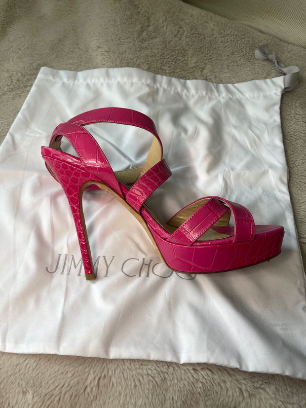 Jimmy Choo Pink Croc Leather Sandal - UK 4.5 (37.5)