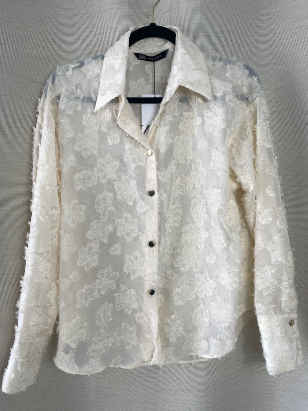 Zara floral design semi-sheer shirt - Medium
