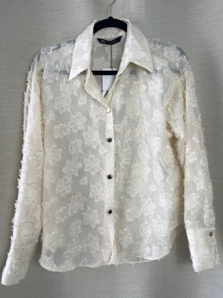 Zara floral design semi-sheer shirt - Medium