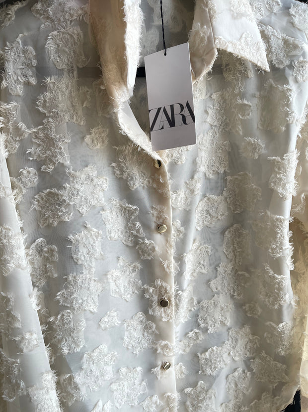 Zara floral design semi-sheer shirt - Medium